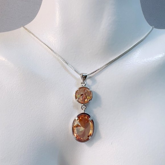 Silver Unlimited Pendant Necklace Faceted Double Gem Sterling 925 Italy - Picture 4 of 14